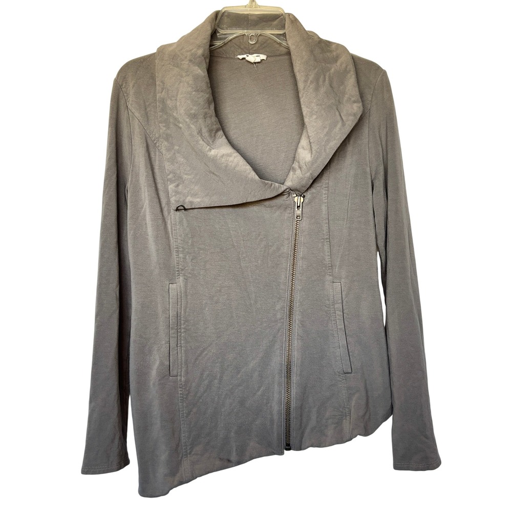 Helmut Lang Asymmetrical Zip Drape Collar Moto Style Jacket Womens Medium Taupe